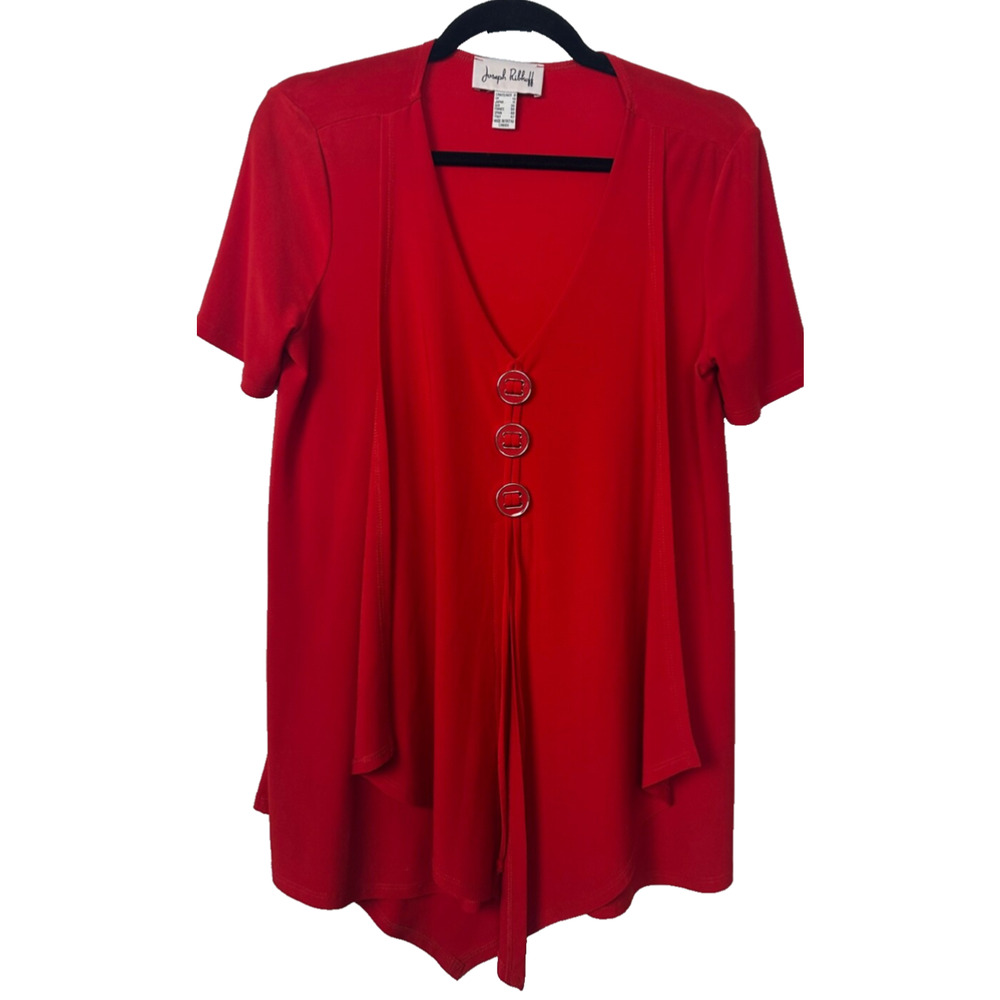 Joseph Ribkoff Tee Shirt Top Blouse sz 8 Lipstick Red Buttons Swing Tunic A24